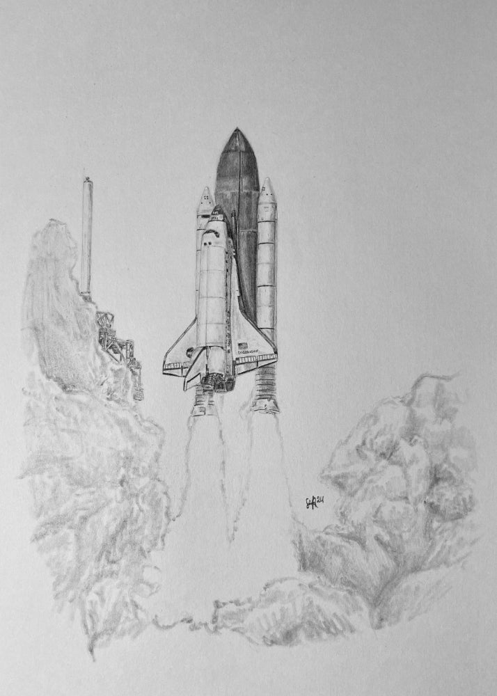 Space Shuttle Endeavour Fine Art Print by Art of a Space Nerd. Detailed pencil drawing of the NASA shuttle launch, reproduced on high-quality archival paper.