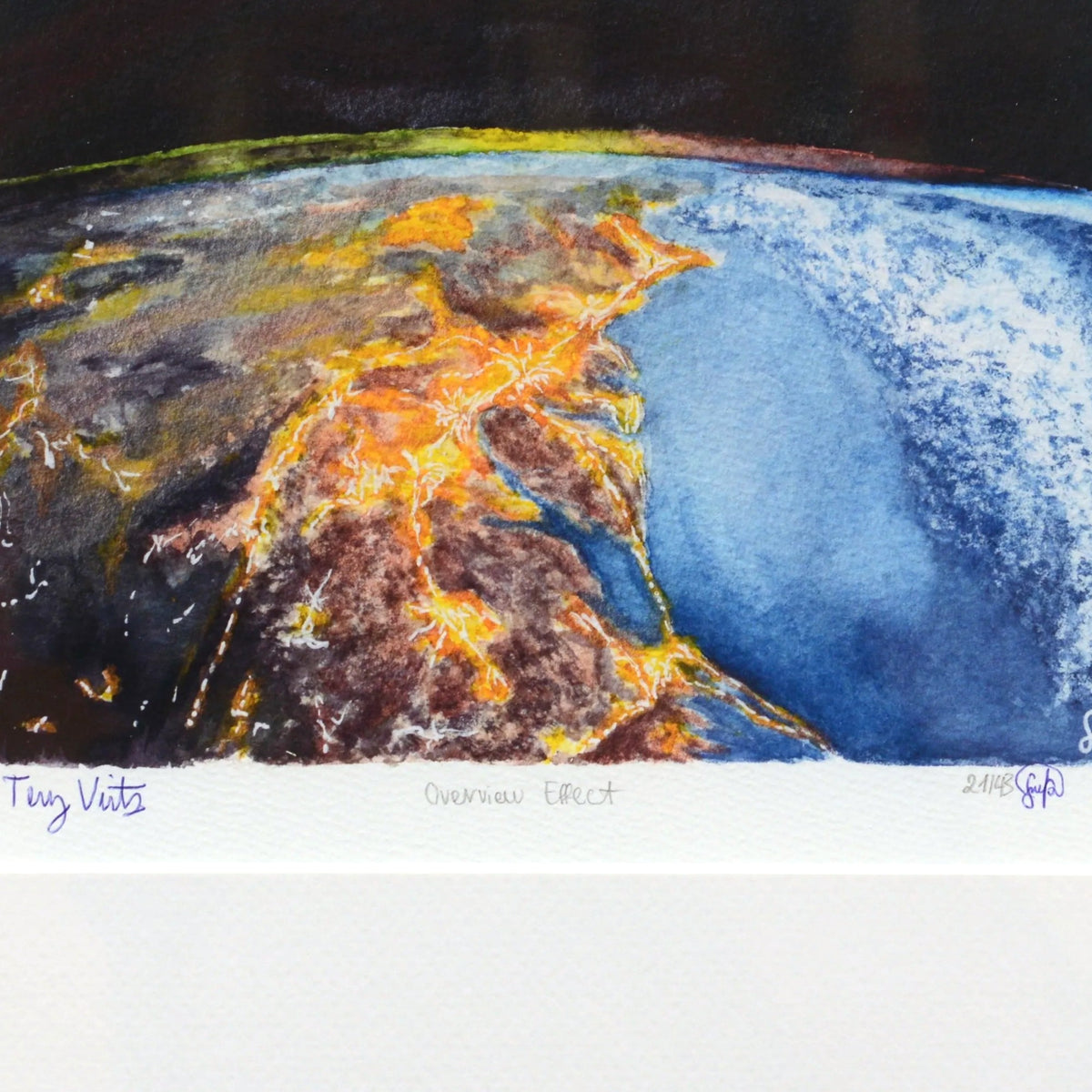 Overview Effect fine art print, close-up of the signatures of Terry Virts and Sina Rathai