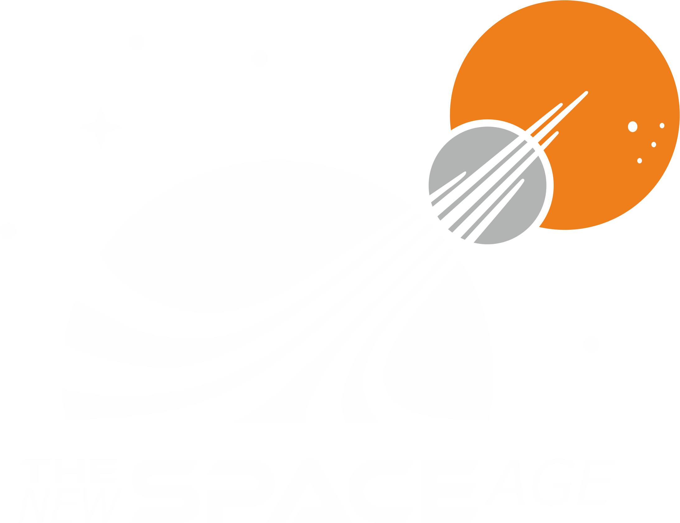 The New Space Age (TNSA) main logo – a retro space icon with a white planet, trajectory lines and an orange sun with a grey moon.