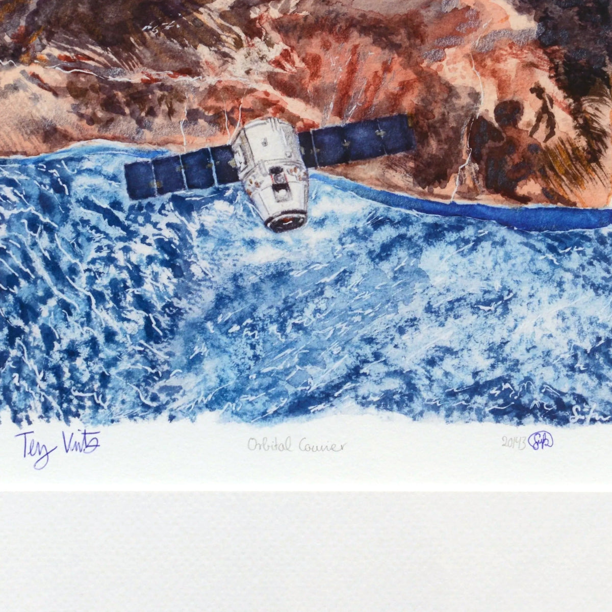 Orbital Courier fine art print, close-up of the signatures of Terry Virts and Sina Rathai