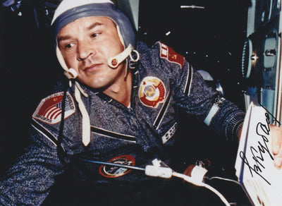 Signed photo of cosmonaut Valery Kubasov from the Apollo-Soyuz Test Project, the first joint US-Soviet spaceflight.