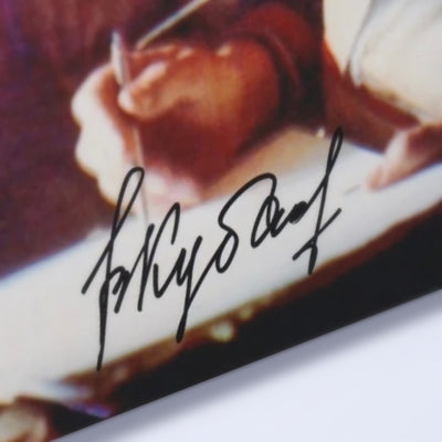 Close-up of Valery Kubasov's signature on the Soyuz window photo