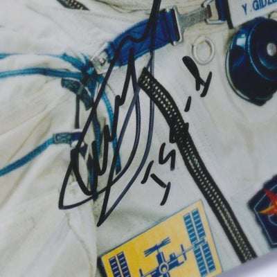 Close-up of Yuri Gidzenko's signature on the Sokol spacesuit portrait